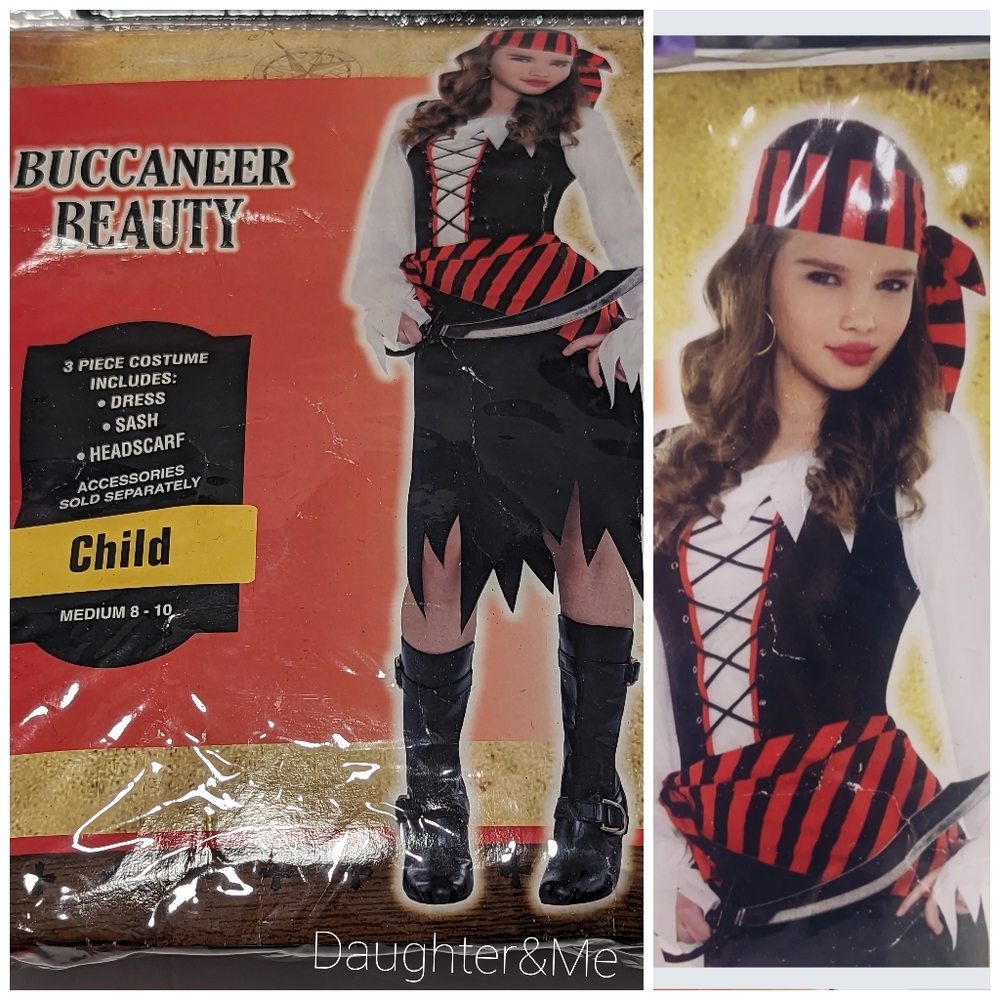 Buccaneer Beauty Child Costume Pirate Caribbean Halloween Size 8-10 Includes3Pcs
